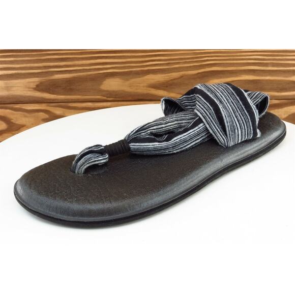 Sanuk Size 9 Medium Black Slingback Fabric Women Flat Sandals‎ - Picture 1 of 8